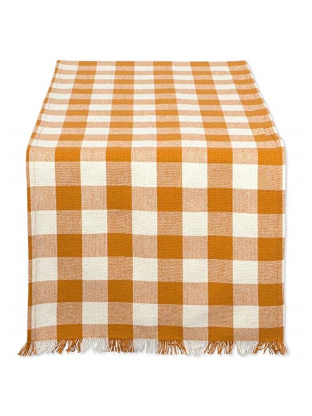 Fringed Check Tabletop, Table Runner, 14x108, Pumpkin Spice